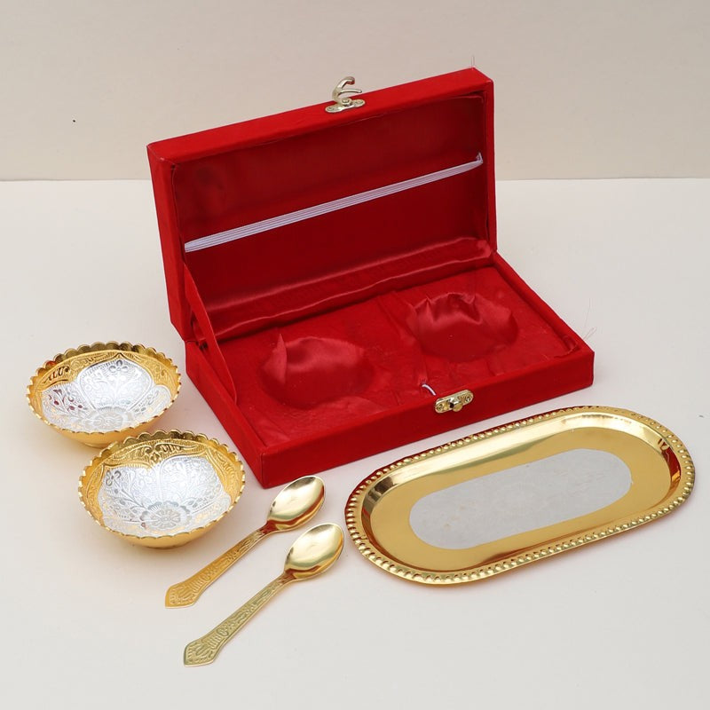 Kumudini Light Gold Bowl With Spoon & Tray (100 ML) - Five Piece Set image 4