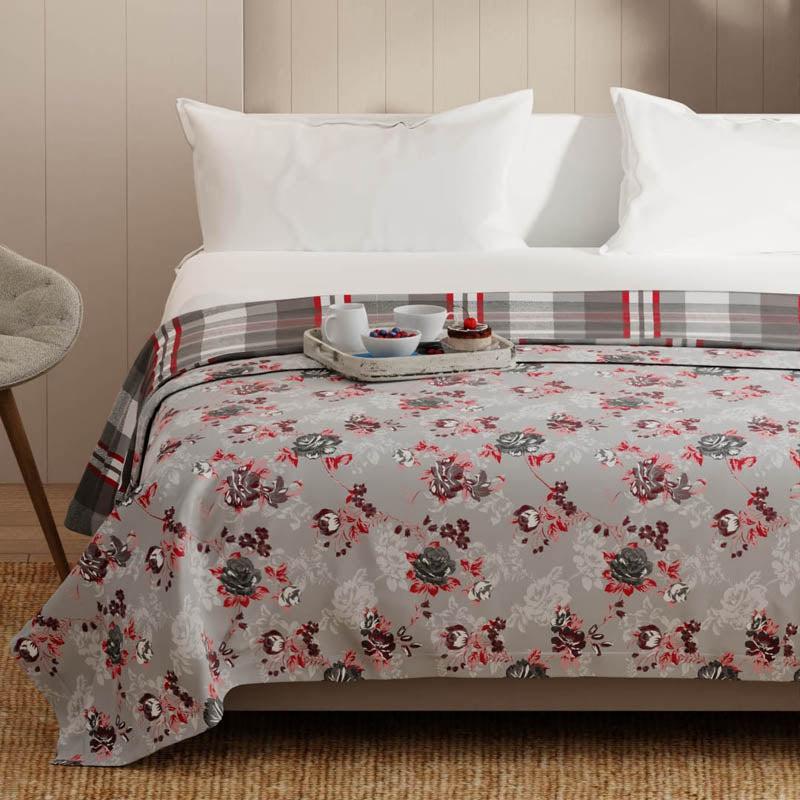 Ziedu Floral Microfiber Dohar (Grey & Red) - 135 GSM media 3