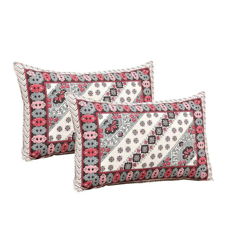 Eshan Ethnic Cotton Bedsheet (White,Pink) - 180 TC media 4