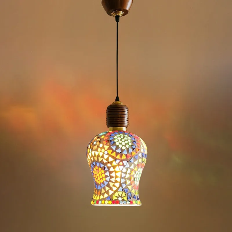 Mosaic Grid Pendant Wooden Ceiling Lamp media 6