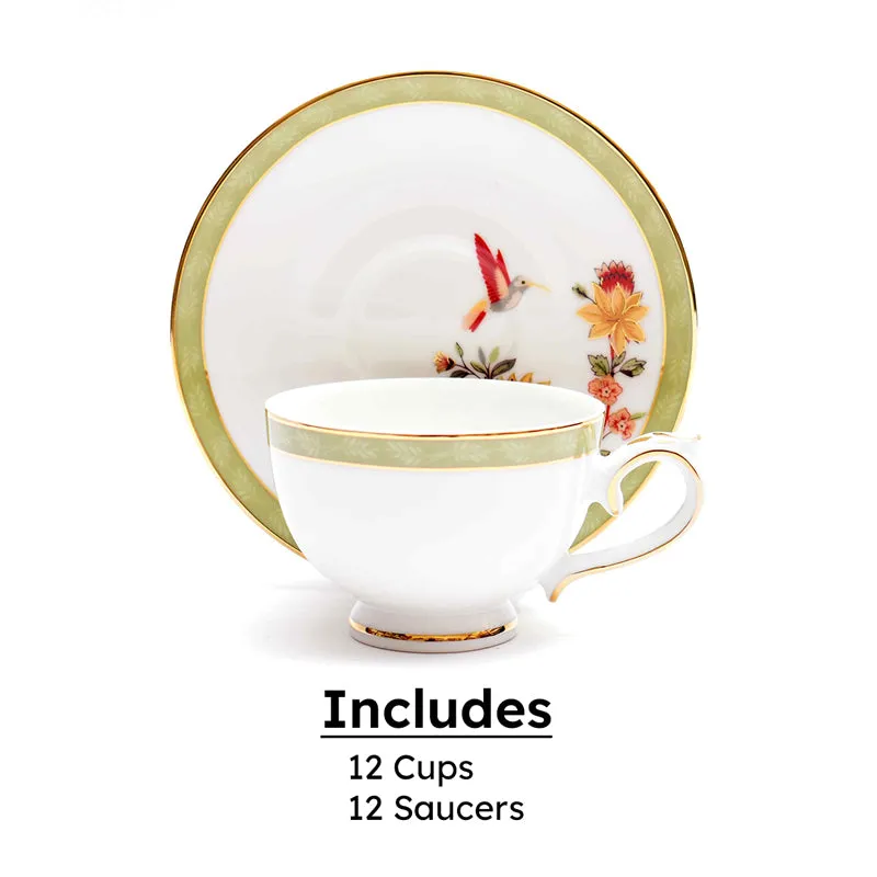 Painted Blooms 24k Gold Brushed Porcelain Tea Cup & Saucer (300 mL) - Set of Six media 5