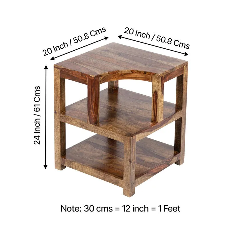 Xverix Sheesham Wooden Side & Bedside Table - Light Brown media 9