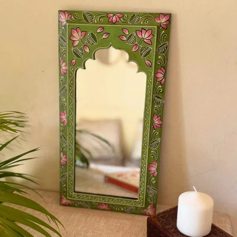 Decorative Wooden Wall Mirror - Green media 4