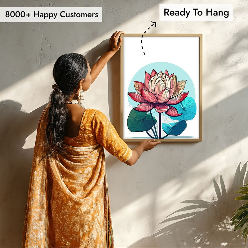 Lotus In Color Archival Paper Wall Art  - Natural Brown Frame media 8