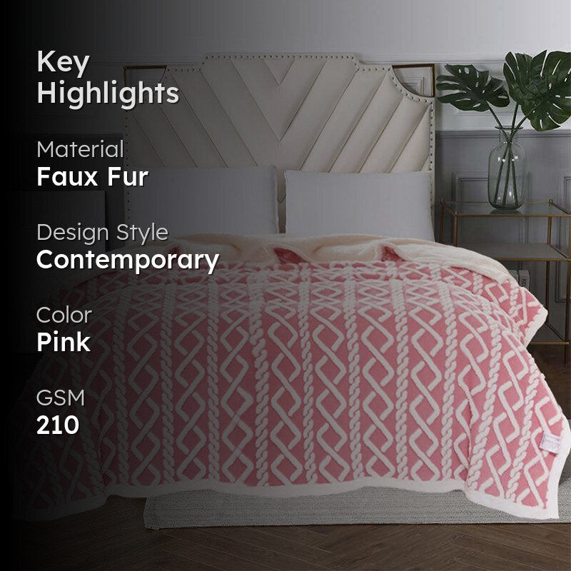 Oriella Geomatric Faux Fur Blanket (Pink)  - 210 GSM media 2