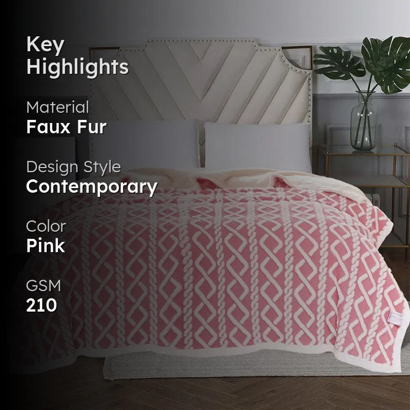 Oriella Geomatric Faux Fur Blanket (Pink) - 210 GSM media 2