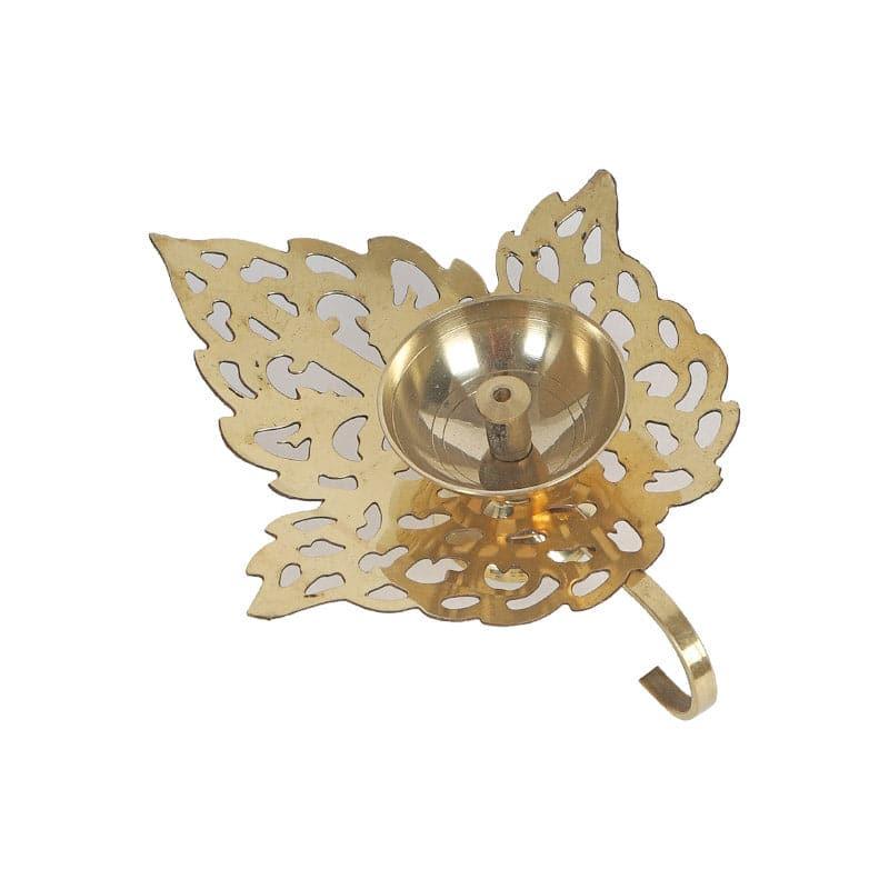 Leafy Brass Diya With Handle media 4