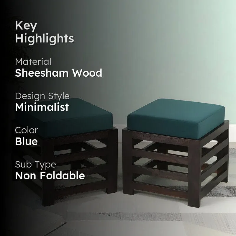 Virox Sheesham Wooden Bench with Cushions (Blue) - Four Piece Set media 2