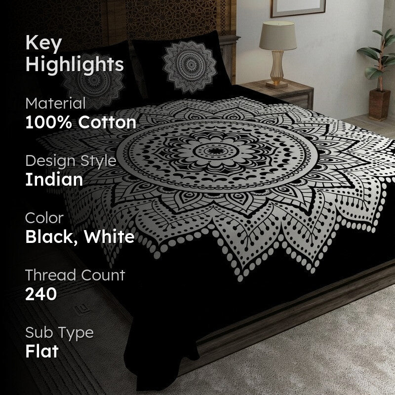 Petalra Cotton Bedsheet (Black,White) - 240 TC media 2