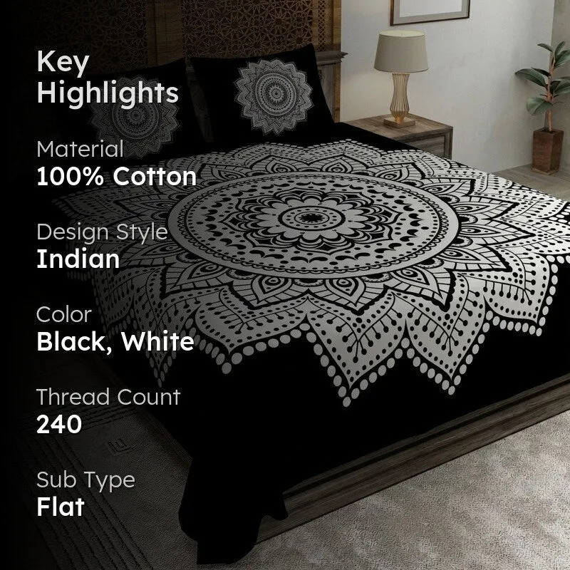 Petalra Cotton Bedsheet (Black,White) - 240 TC media 2