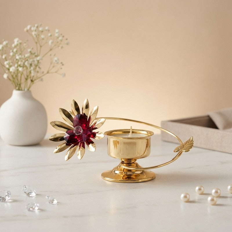 Floral Cup 24K Gold Plated Mild Steel Candle Holder