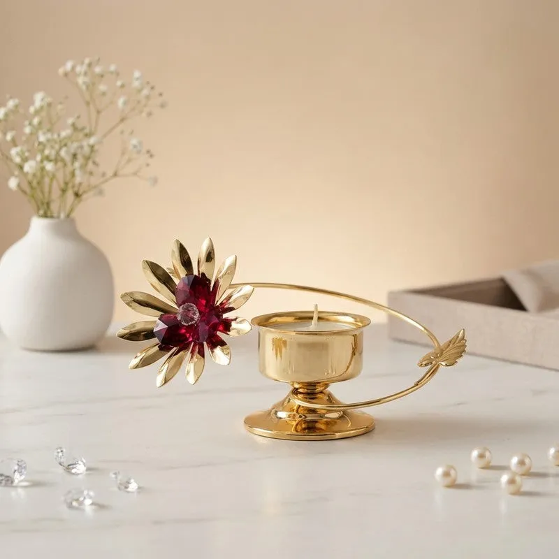 Floral Cup 24K Gold Plated Mild Steel Candle Holder media 1