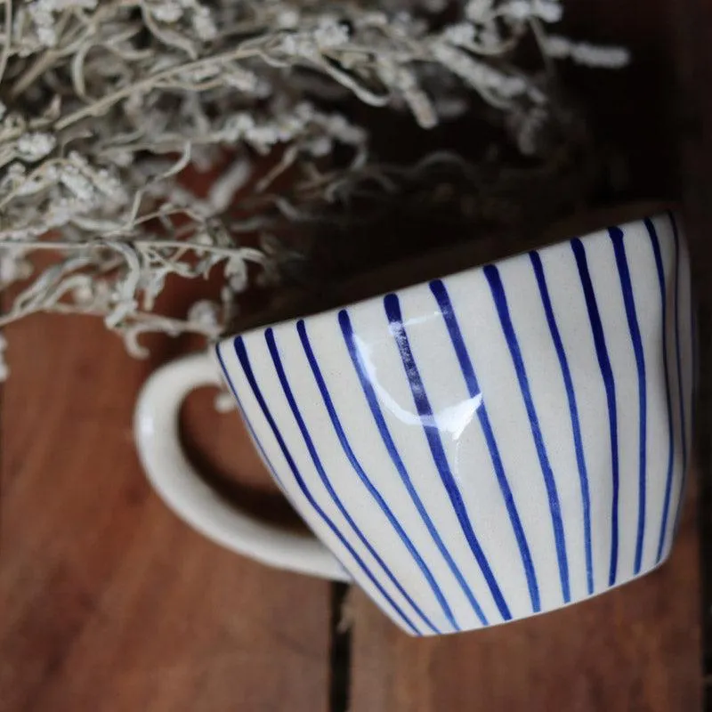 Fabel Ceramic Tea Cup (220 mL Each)/Blue,Black)- Set of Two media 4