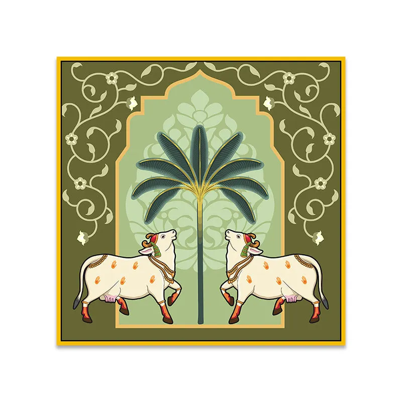 Under The Palm Canvas Wall Painting With Frame - Gold media 6