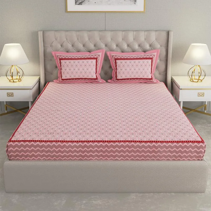 Kinova Printed Cotton Bedsheet (Pink) - 240 TC media 4