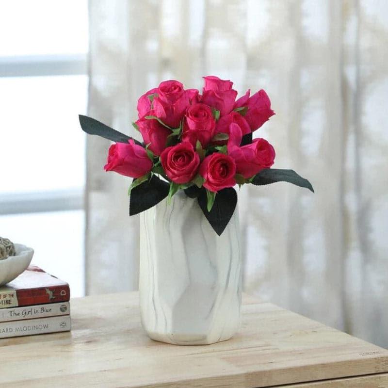 Faux Rose Flower Bunch - Dark Pink