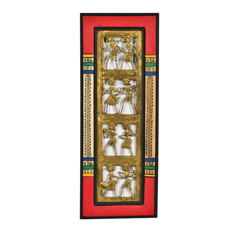 Praakriti Dhokra Hand Carved Brass & Pine Wooden Wall Accent media 3