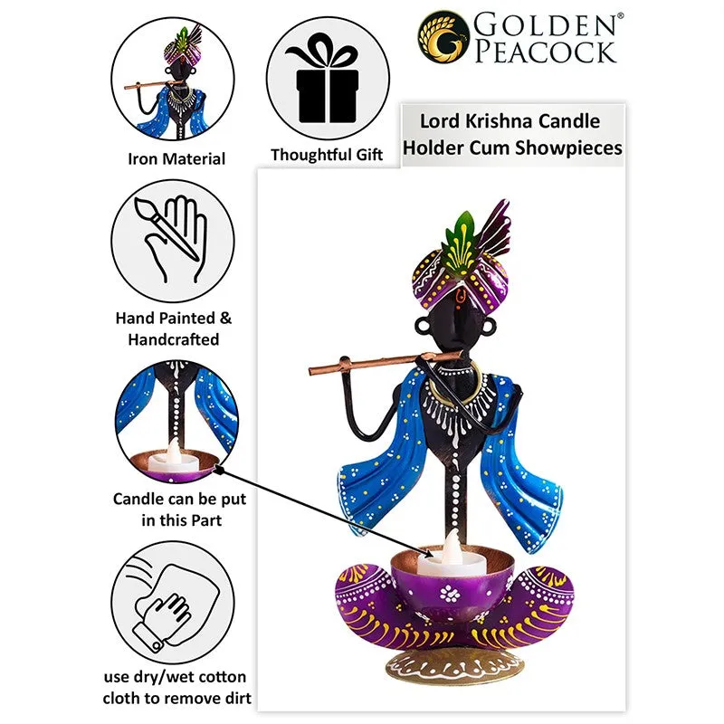 Krishan Iron Figurine with Diya - Blue media 4