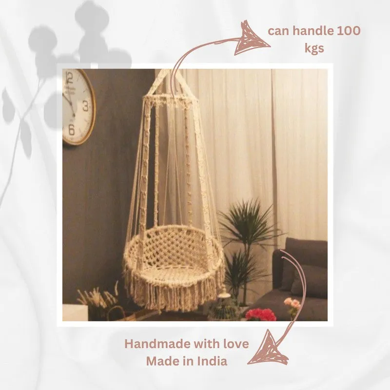 Handcrafted Macrame Hanging Swing Chair - Off White media 4