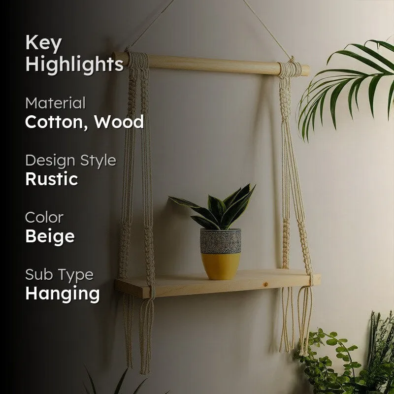 Olive Macrame Hanging Shelf media 2