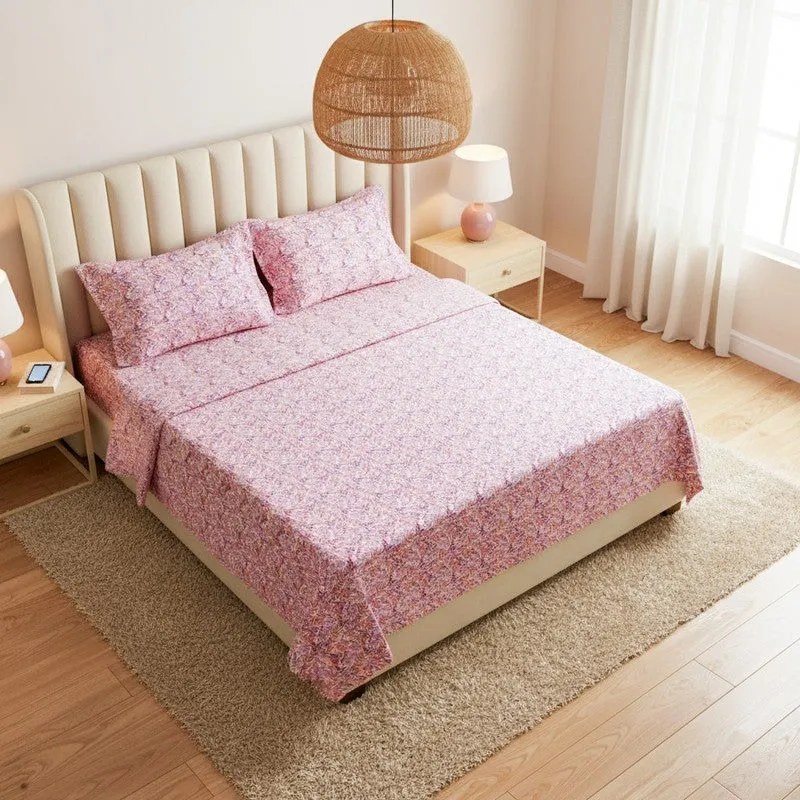 Leafy Vine Cotton Bedsheet (Pink) - 170 TC media 1