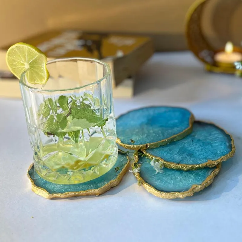 Celeste Handcrafted Crystal Agate Coaster (Turquoise) - Set Of Four media 5