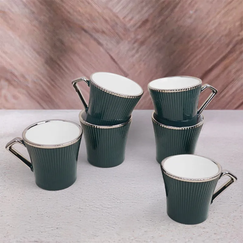 Thira Porcelain Tea Cup (180 mL Each/Green) - Set of Six media 1
