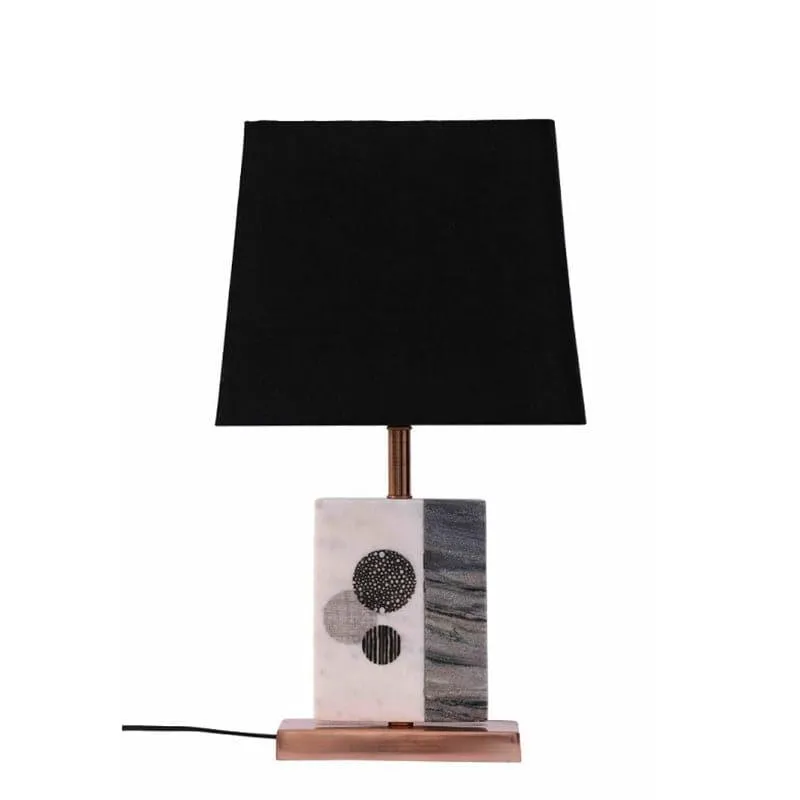 Blaze Printed Fabric Table Lamp With Marble & Copper Base - Black,White media 4
