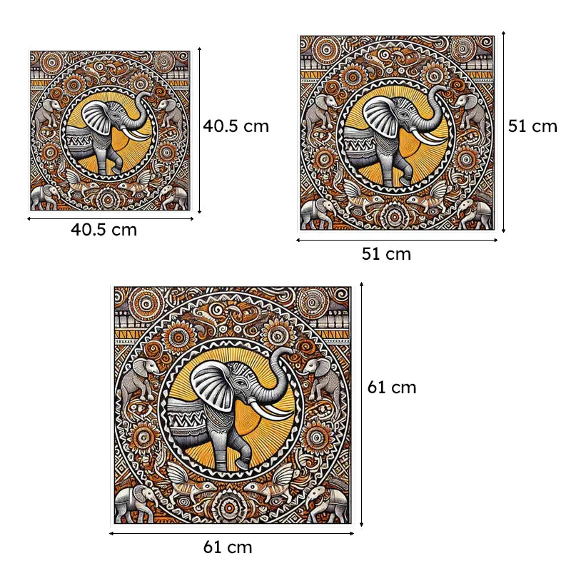 Madhubhani Haathi Canvas Wall Art With Frame media 7