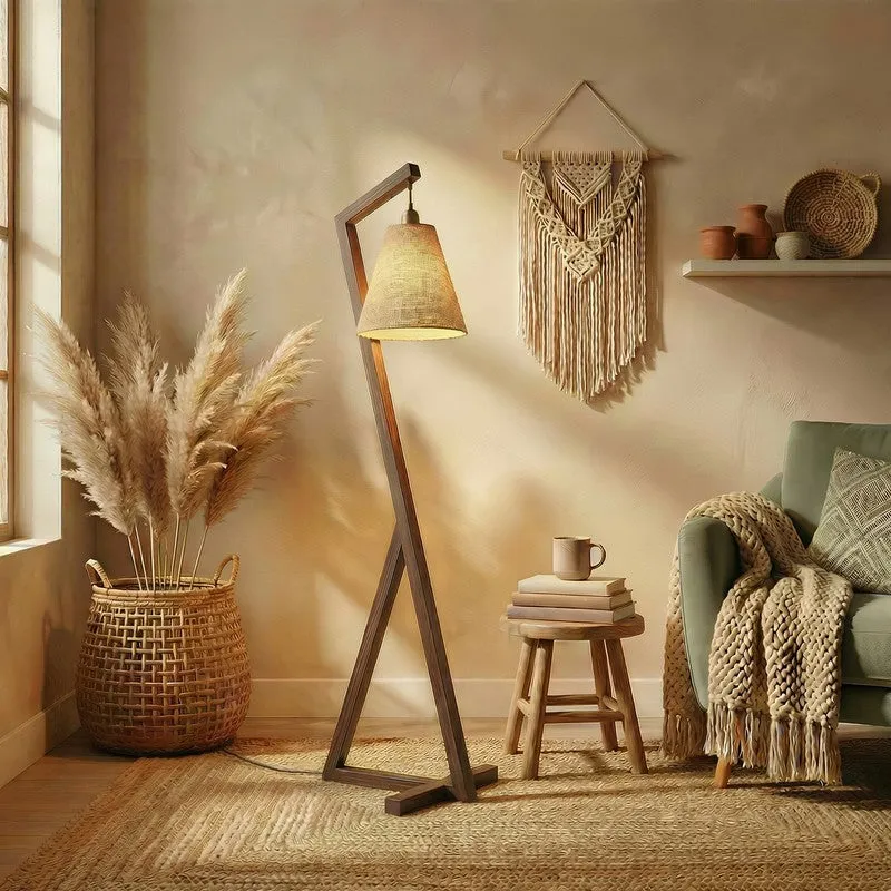 Glacienne Wooden Floor Lamp With Fabric Shade media 1