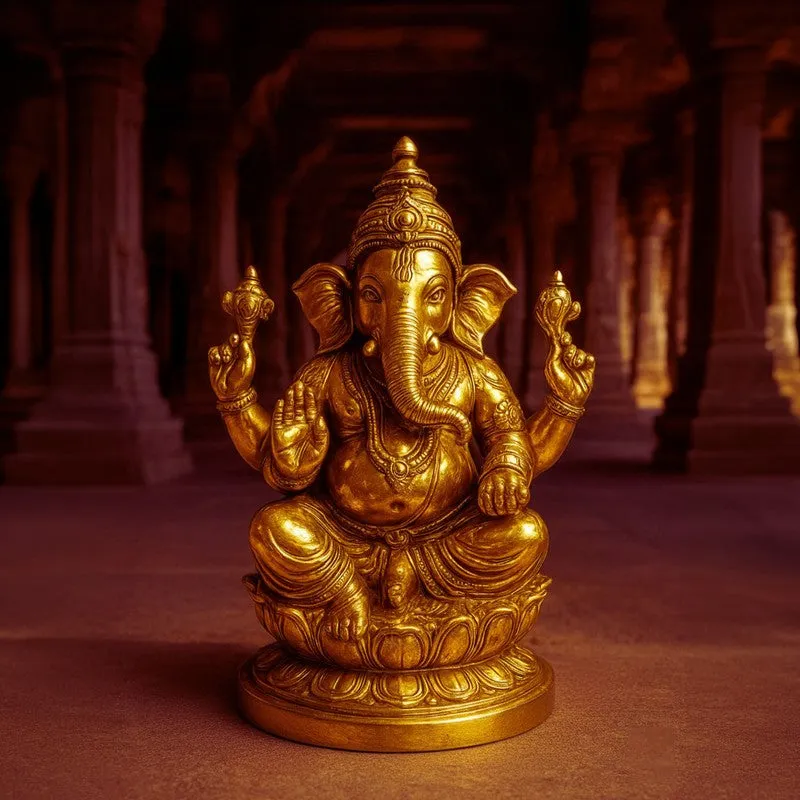 Ganesh Inkamal Brass Showpiece - Gold media 3
