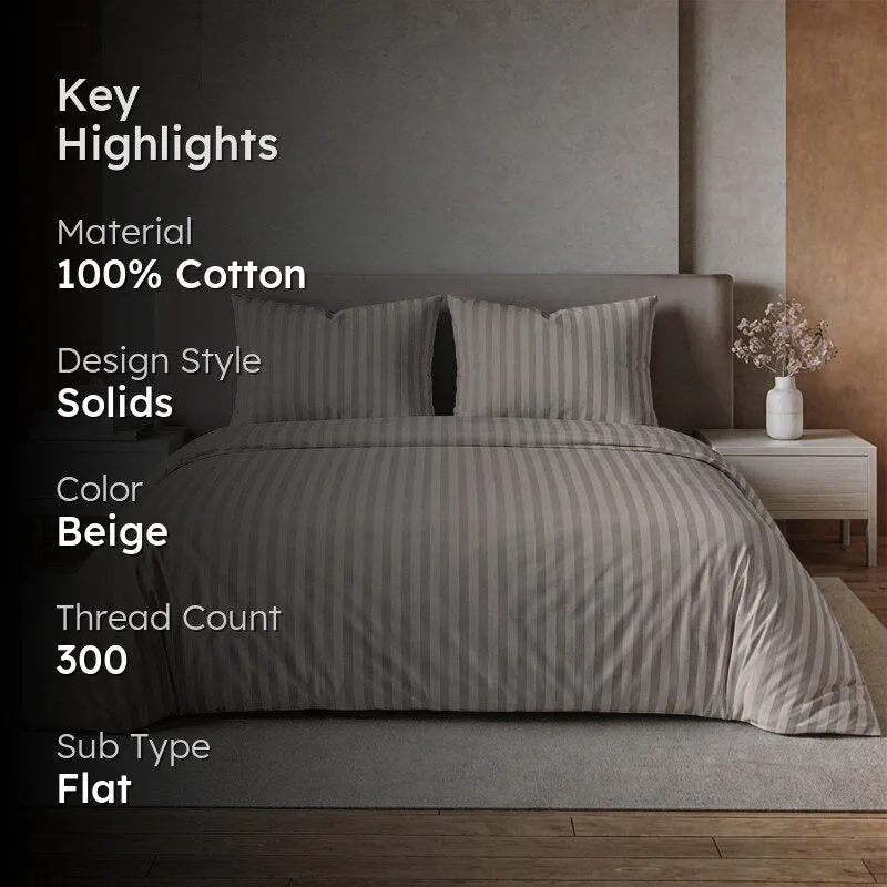 Sleek Loom Striped Cotton Bedsheet (Beige) - 300 TC media 2