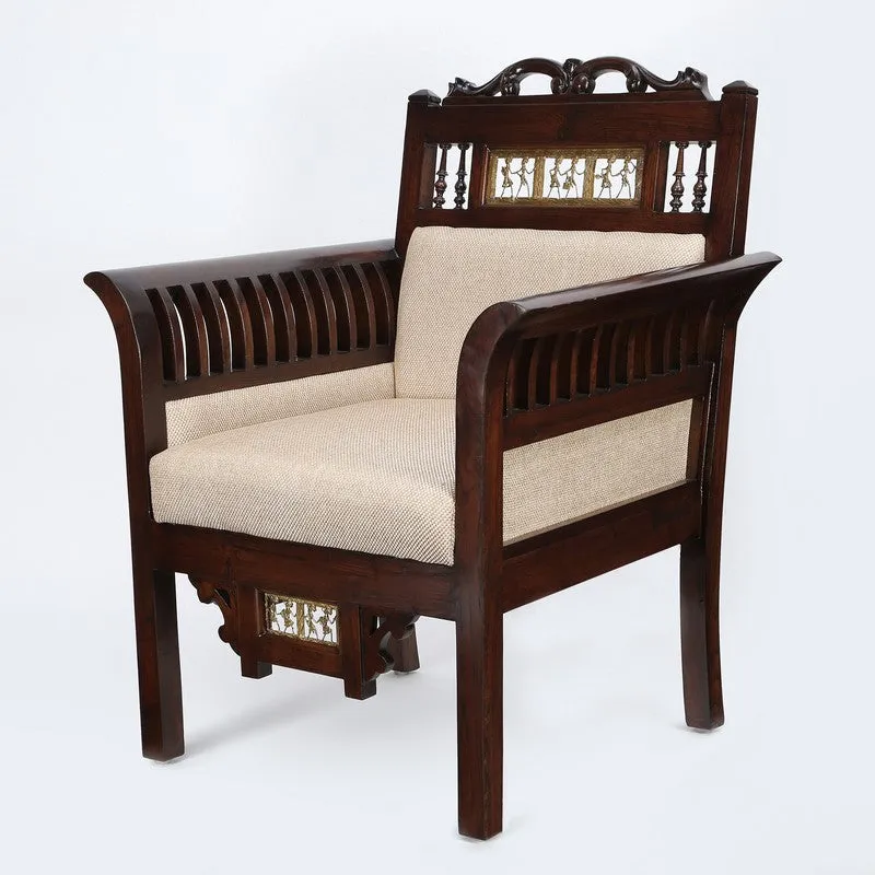 Maharaja Teak Wood Accent Chair - Ivory media 3