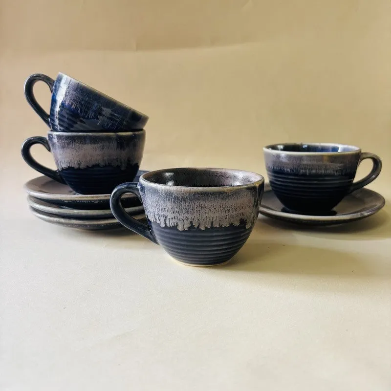 Ceramic Cup & Saucer (Blue/180 mL Each) - Set of Four media 4