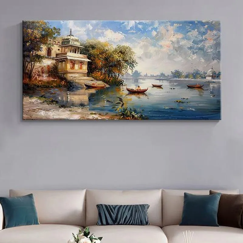 Hushed Lakeside View Poly Canvas Wall Painting media 1