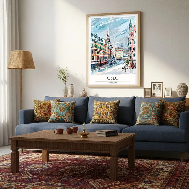Vintage Oslo Framed Canvas Archival Canvas Wall Painting - Natural Brown Frame media 4
