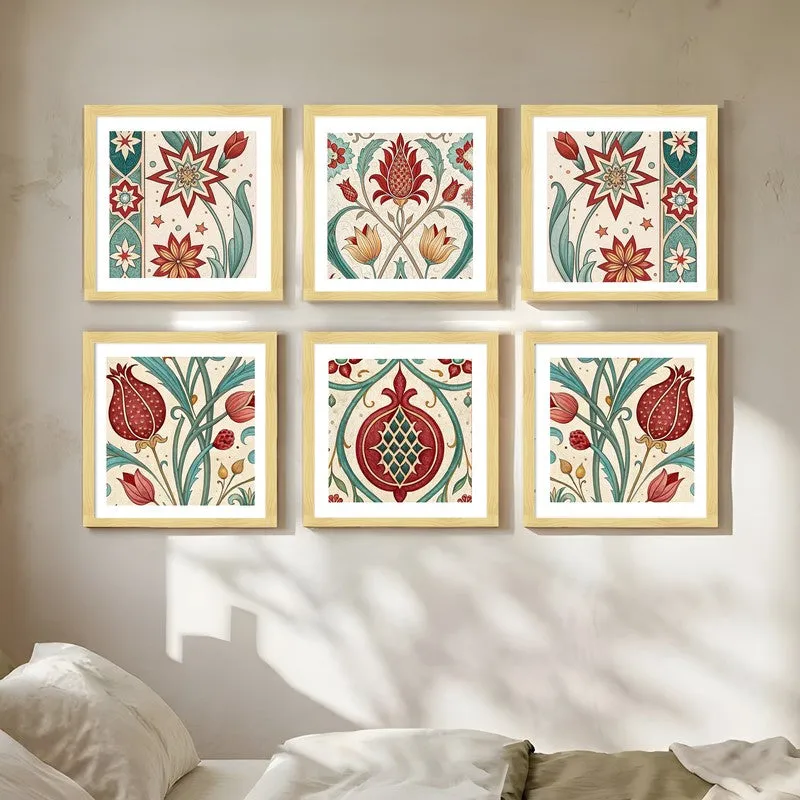 Byzantine Buds Paper Wall Painting With Frame - Set Of Six media 1