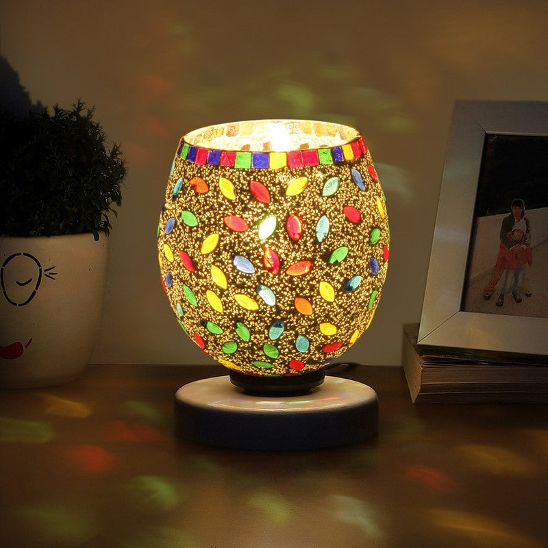 Luminatex Mosaic Glass Table Lamp With Wooden Base - Multicolor