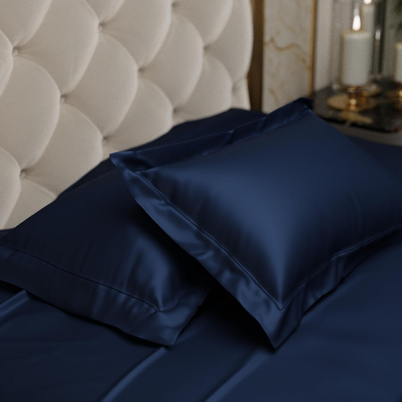 Silkara Satin Pillow Cover (Blue) - Set of Two