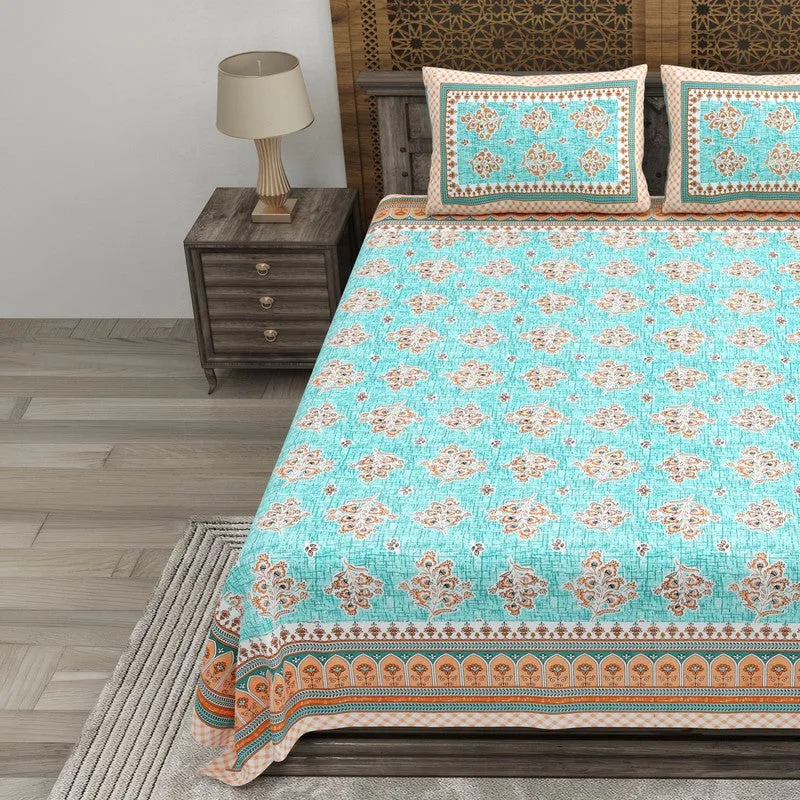 Royalon Cotton Bedsheet (Blue,Peach) - 240 TC media 3