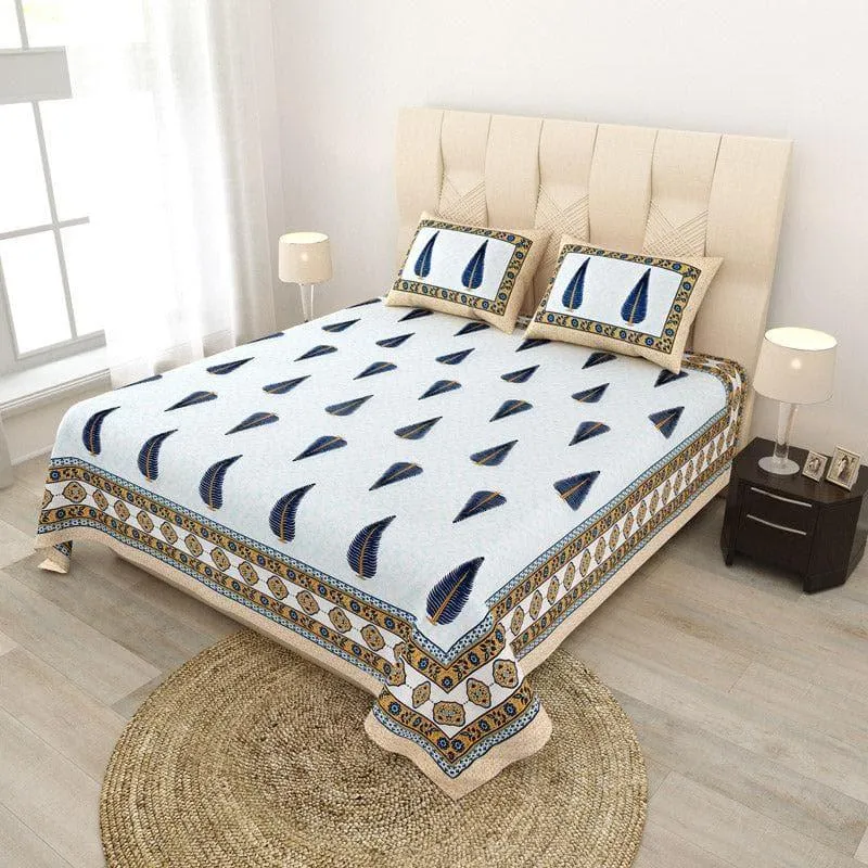 Madhurakshi Printed Cotton Bedsheet (Beige) - 140 TC media 1