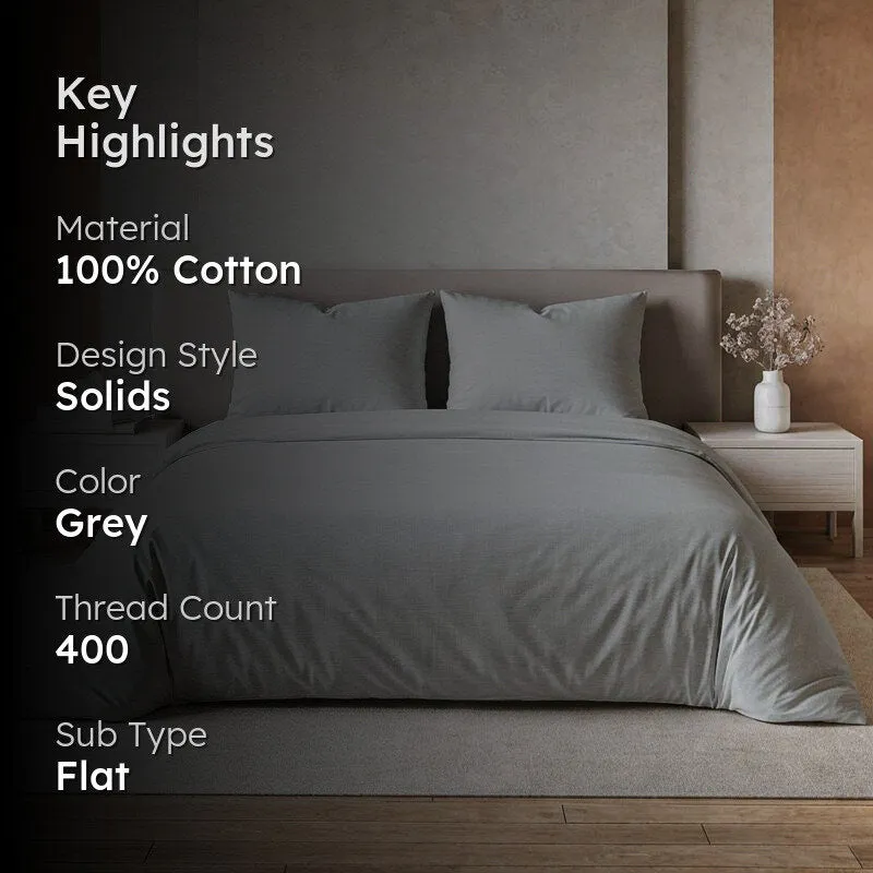 Maison Solid Cotton Bedsheet (Light Grey) - 400 TC media 2