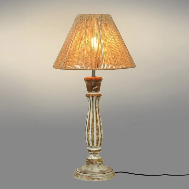 Coastal Wooden Base Cotton Table Lamp - Beige media 4