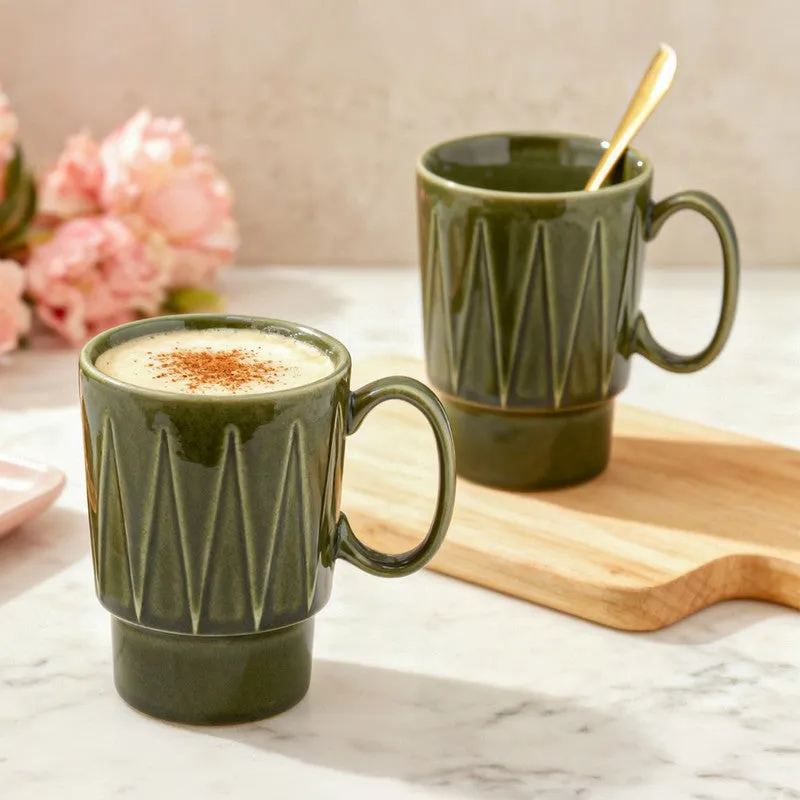 Kindred Ceramic Coffee Mug (Moss Green/350 mL Each) - Set Of Two media 1