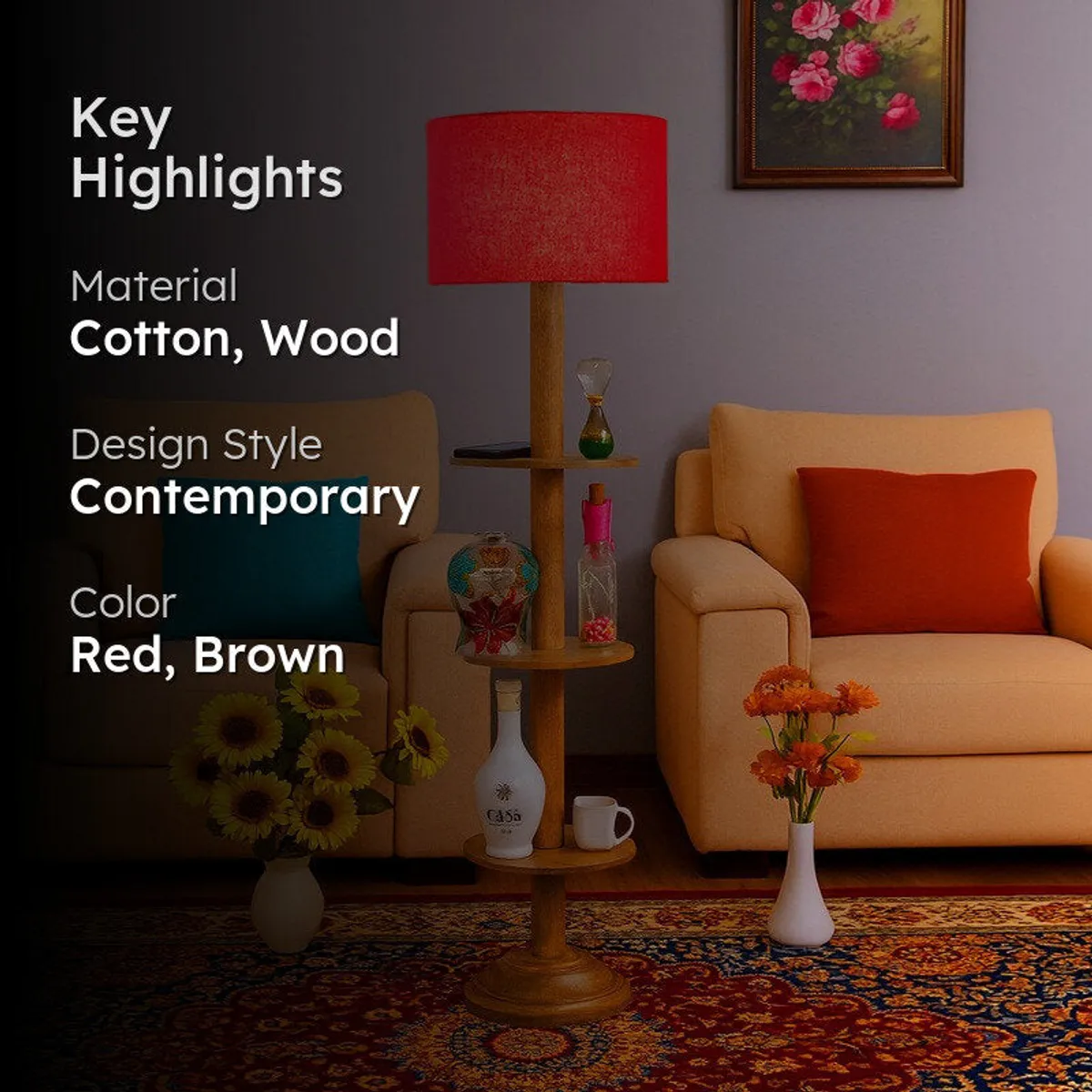 LumiCrate Tower Wooden Floor Lamp - Red - 2