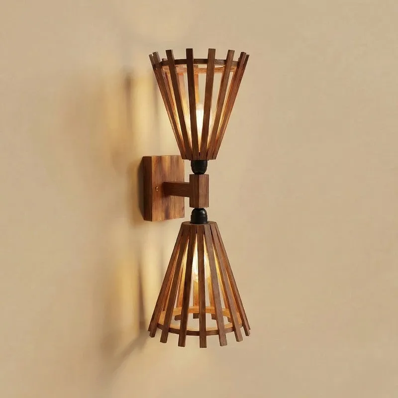 Twin StripeCone Wooden Wall Lamp - Brown media 5