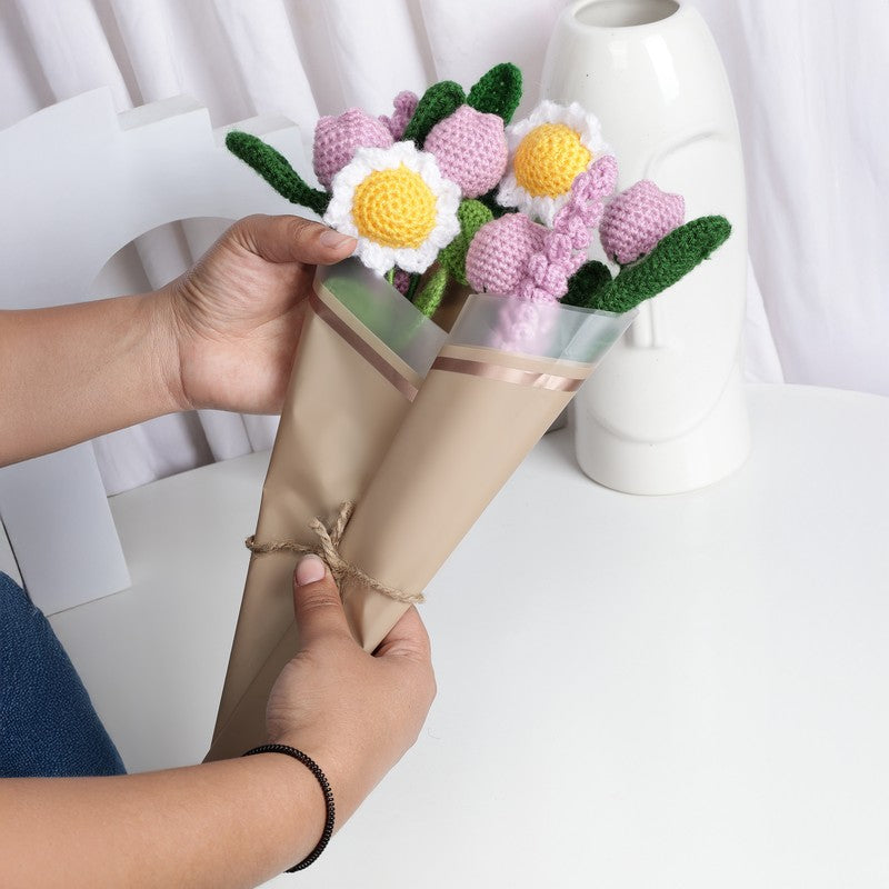 Crochet Handmade Tulip Bouquet (Pink & Yellow) - Set Of Eight