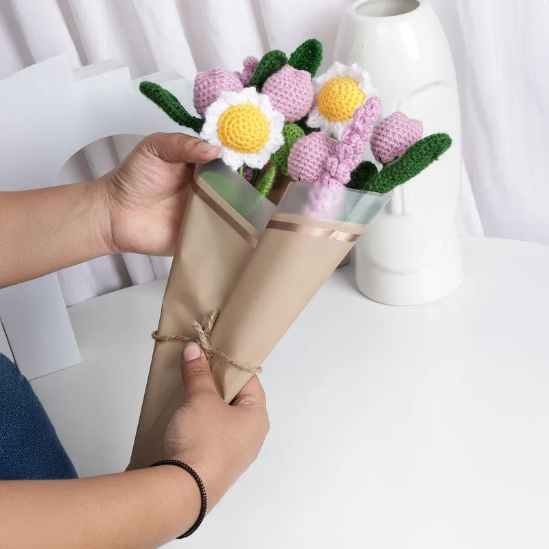 Crochet Handmade Tulip Bouquet (Pink & Yellow) - Set Of Eight media 1