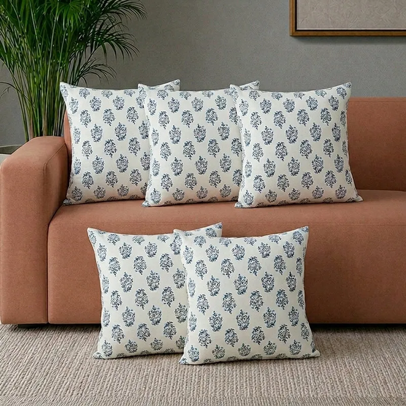Sanganeri Charm Cushion Cover (Blue) - Set Of Five media 1