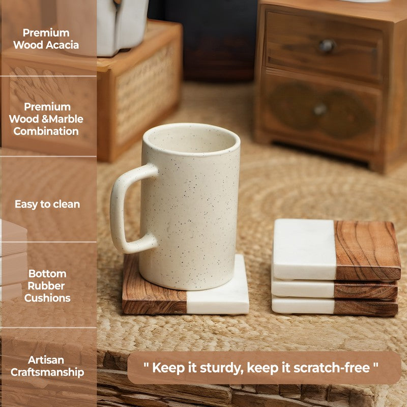 Zorlan Boho Marble & Acacia Wood Coaster - Set Of Four media 6